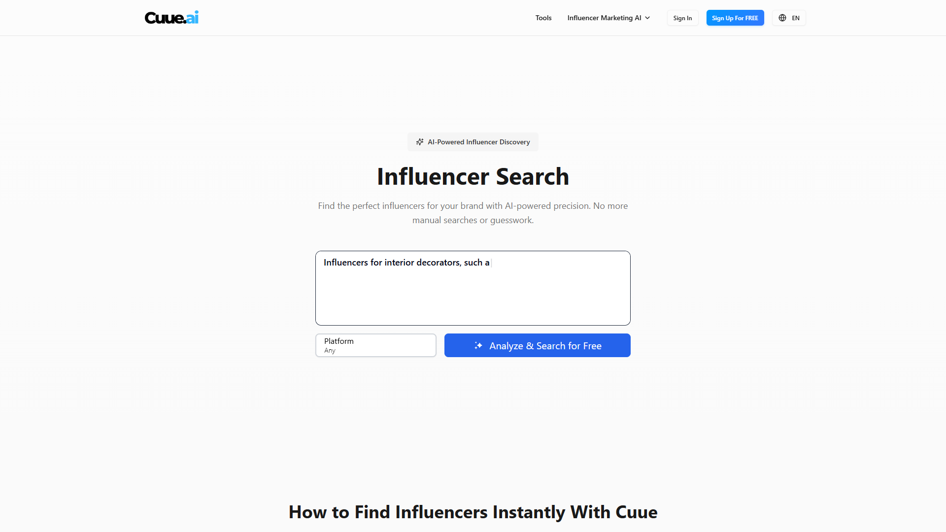 Cuue AI Influencer Search Cuue AI Influencer Search