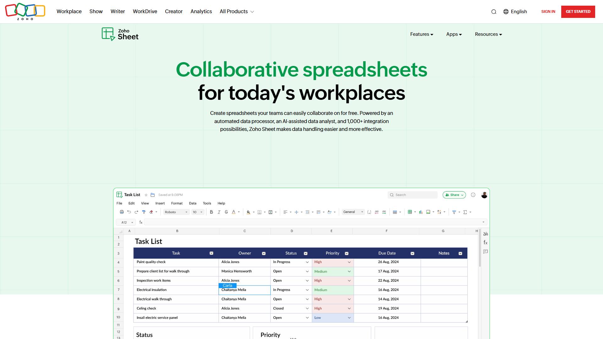 Zoho Sheet Zoho Sheet