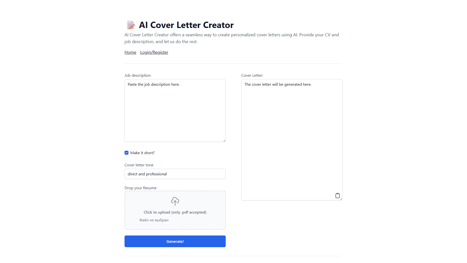 AI Cover Letter Creator AI Cover Letter Creator