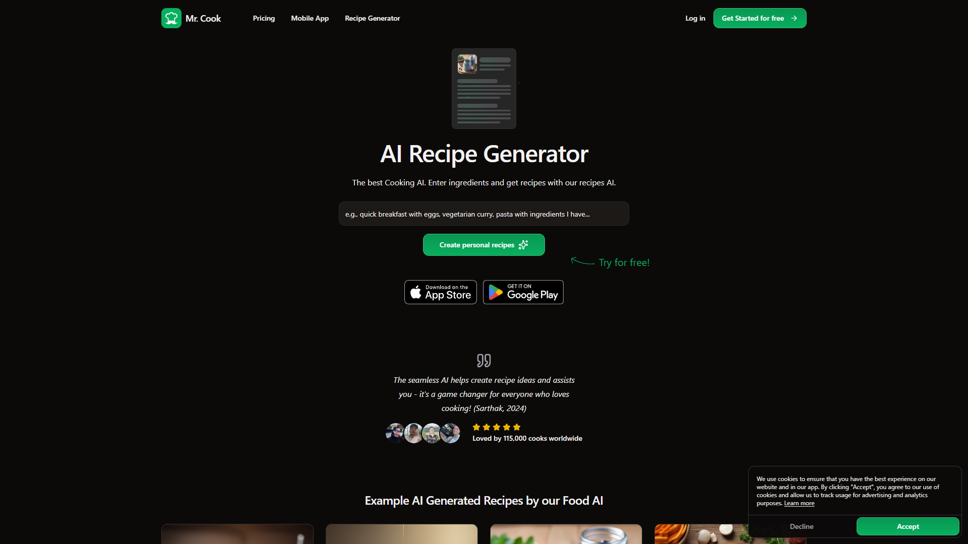 Mr. Cook AI Recipe Generator Mr. Cook AI Recipe Generator