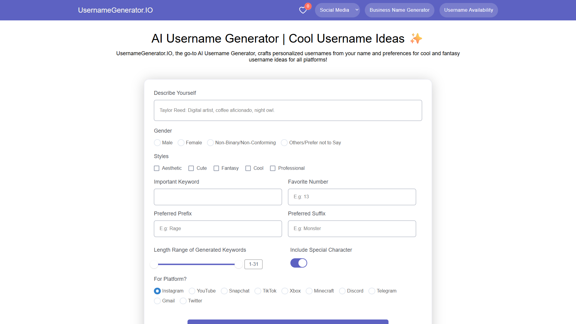 UsernameGenerator.IO UsernameGenerator.IO