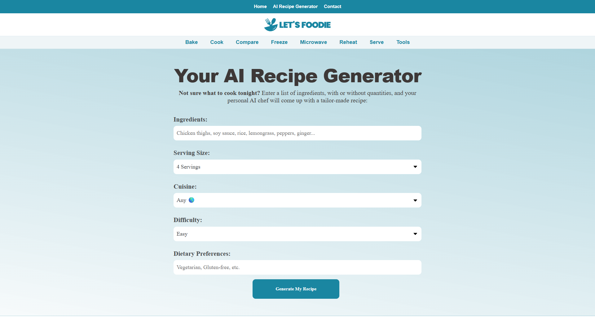 Let's Foodie AI Recipe Generator Let's Foodie AI Recipe Generator