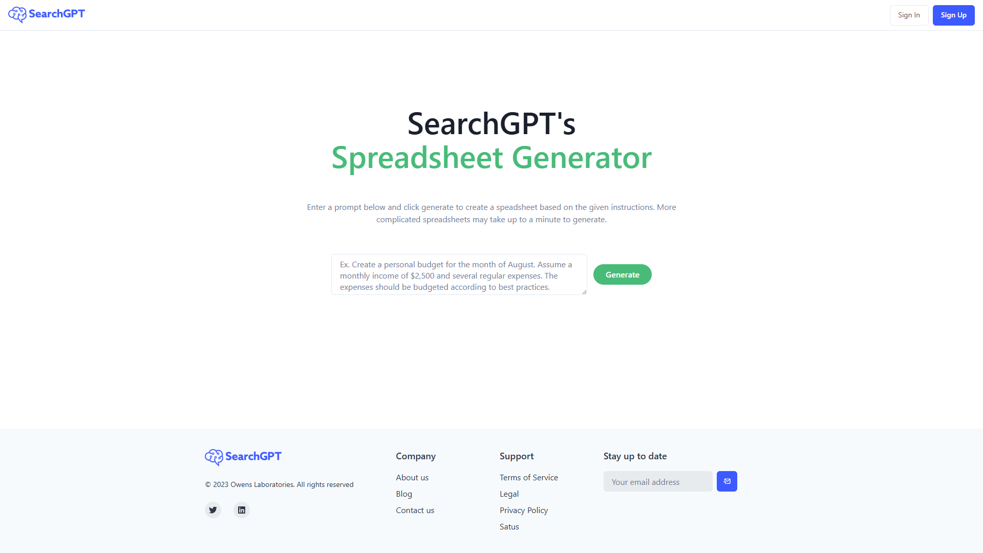 SearchGPT Spreadsheet Generator SearchGPT Spreadsheet Generator