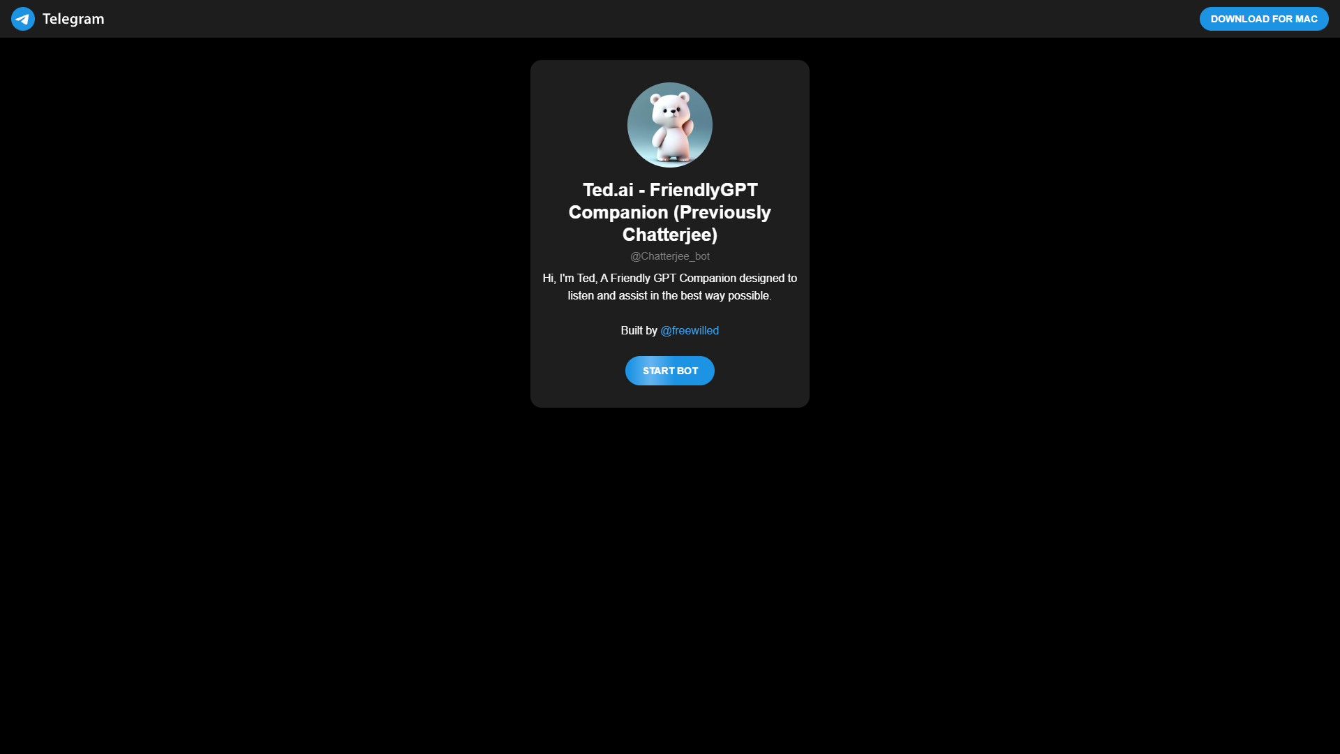 Ted.ai — FriendlyGPT Companion (Chatterjee Bot) Ted.ai — FriendlyGPT Companion (Chatterjee Bot)