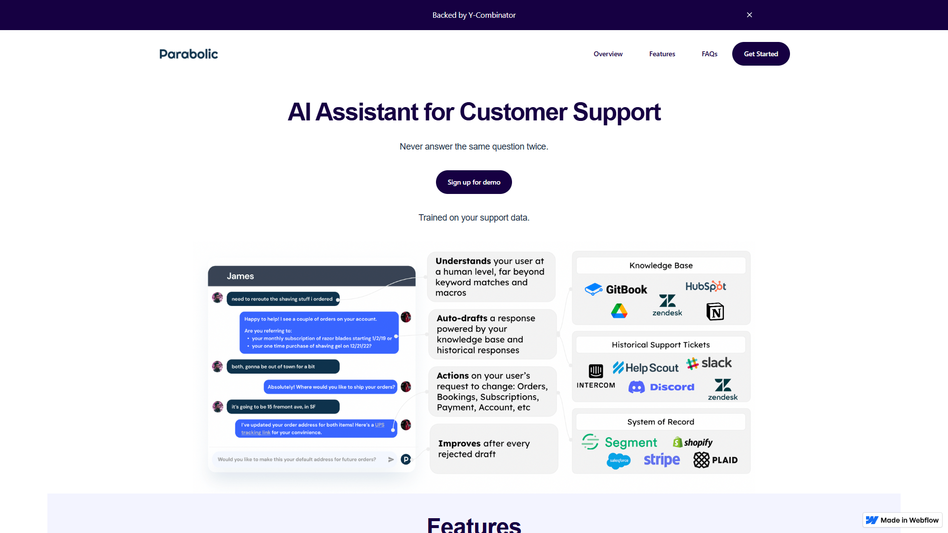 Parabolic AI Assistant for Customer Support Parabolic AI Assistant for Customer Support