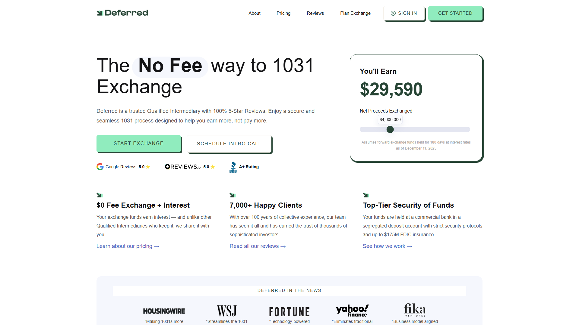 Deferred — No Fee 1031 Exchange Deferred — No Fee 1031 Exchange