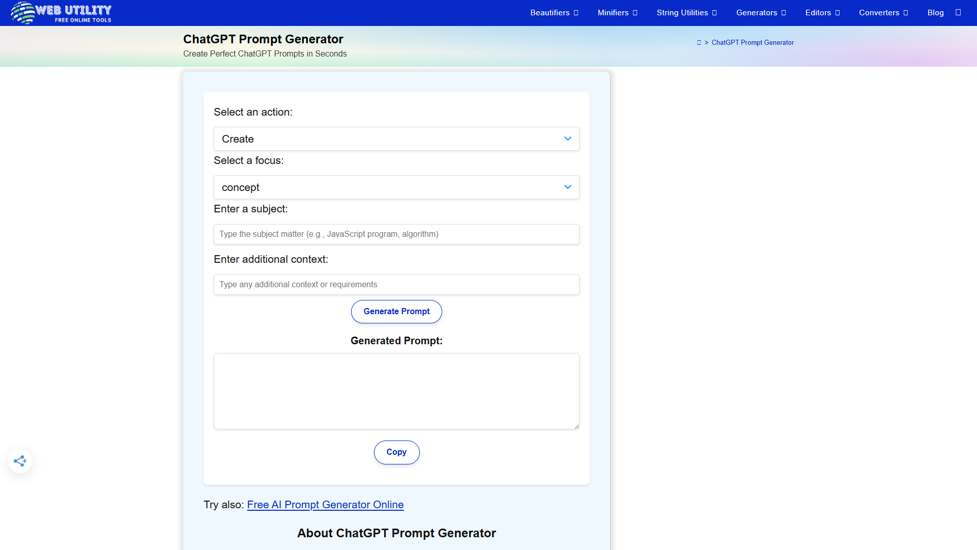ChatGPT Prompt Generator ChatGPT Prompt Generator