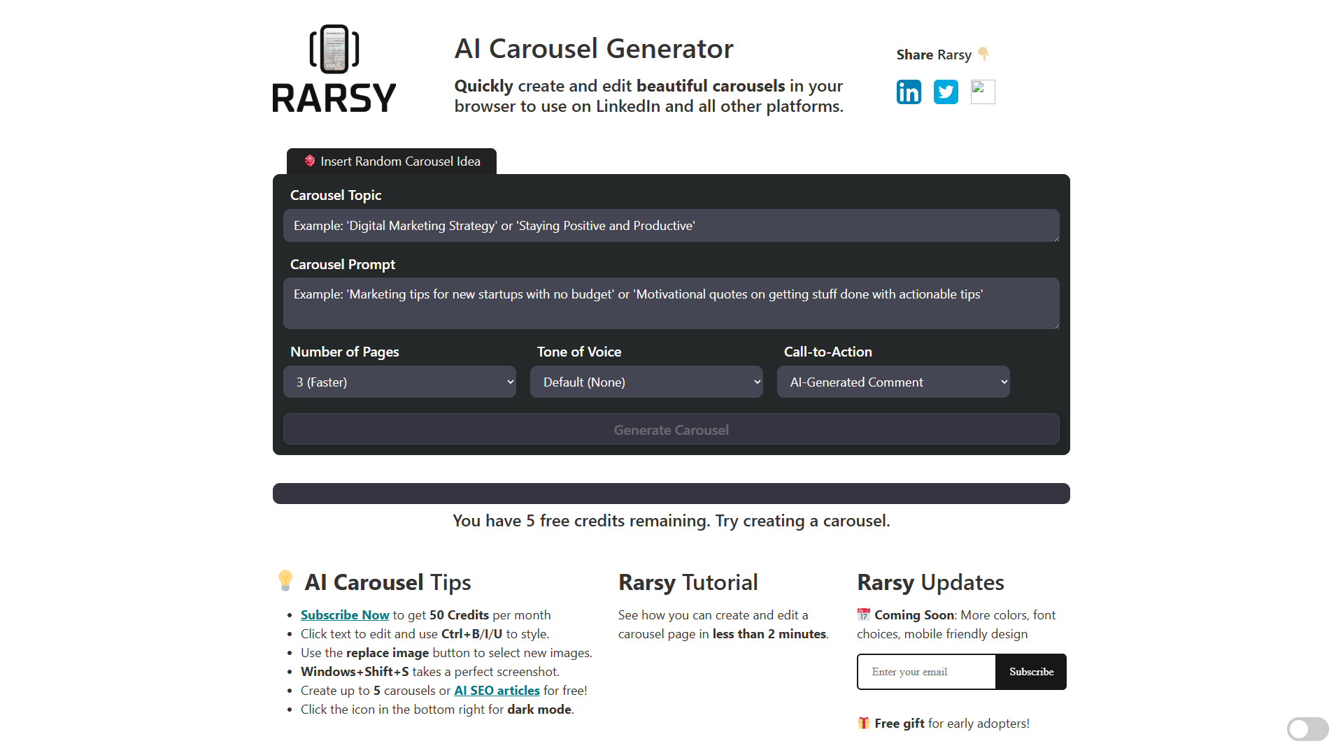 Rarsy AI Carousel Generator Rarsy AI Carousel Generator