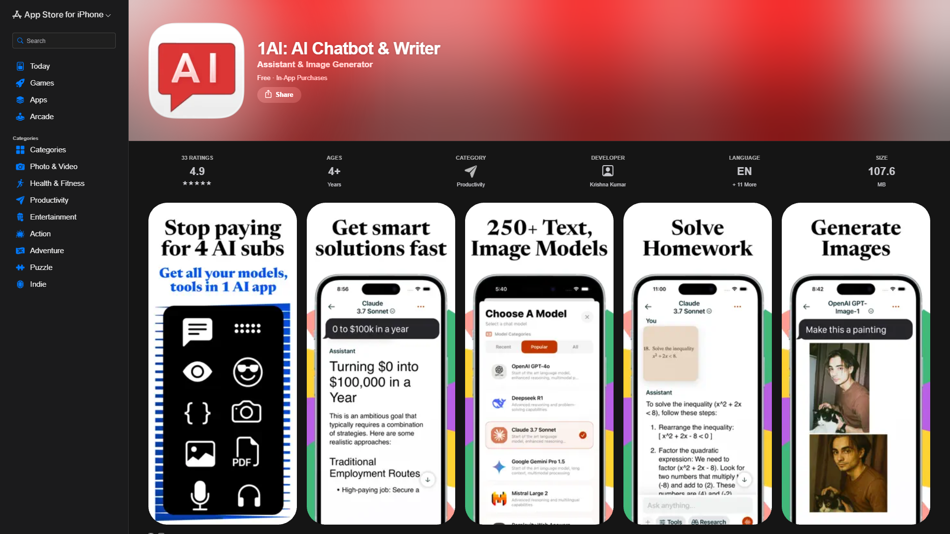 1AI: AI Chatbot & Writer 1AI: AI Chatbot & Writer