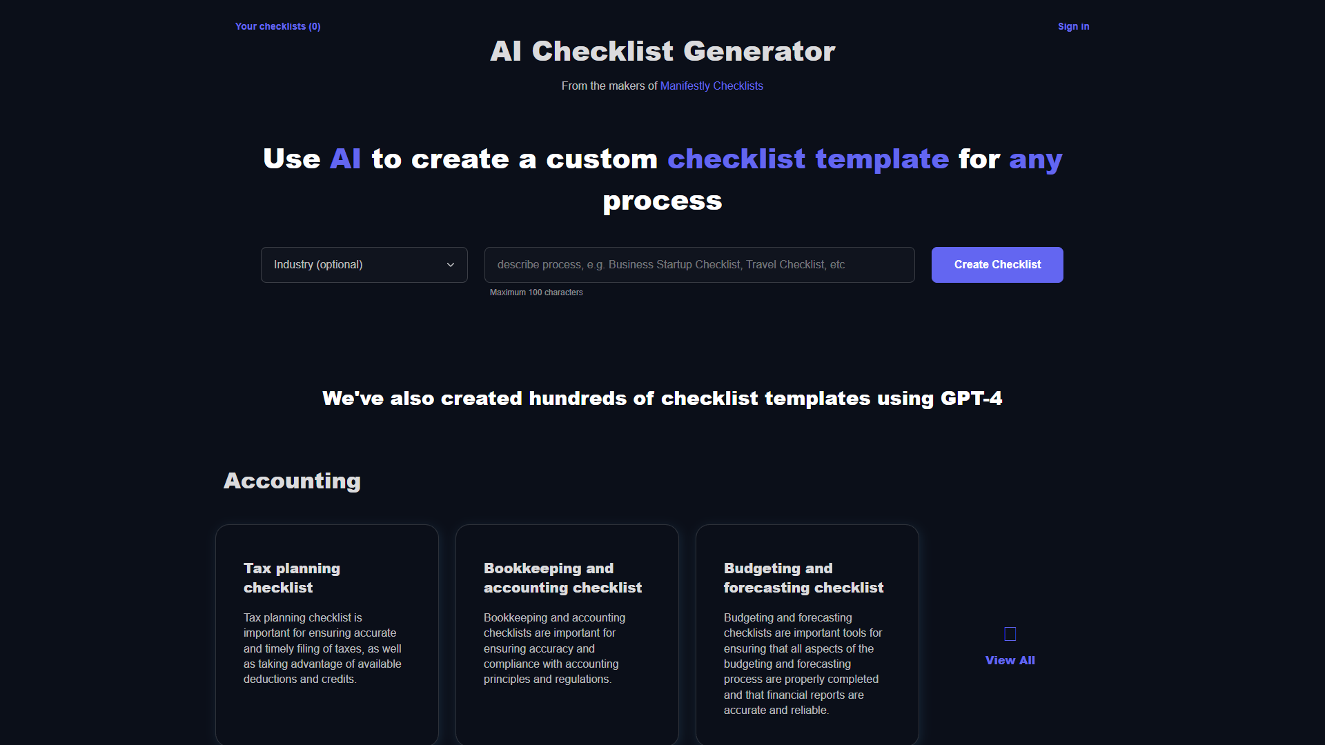 AI Checklist Generator AI Checklist Generator