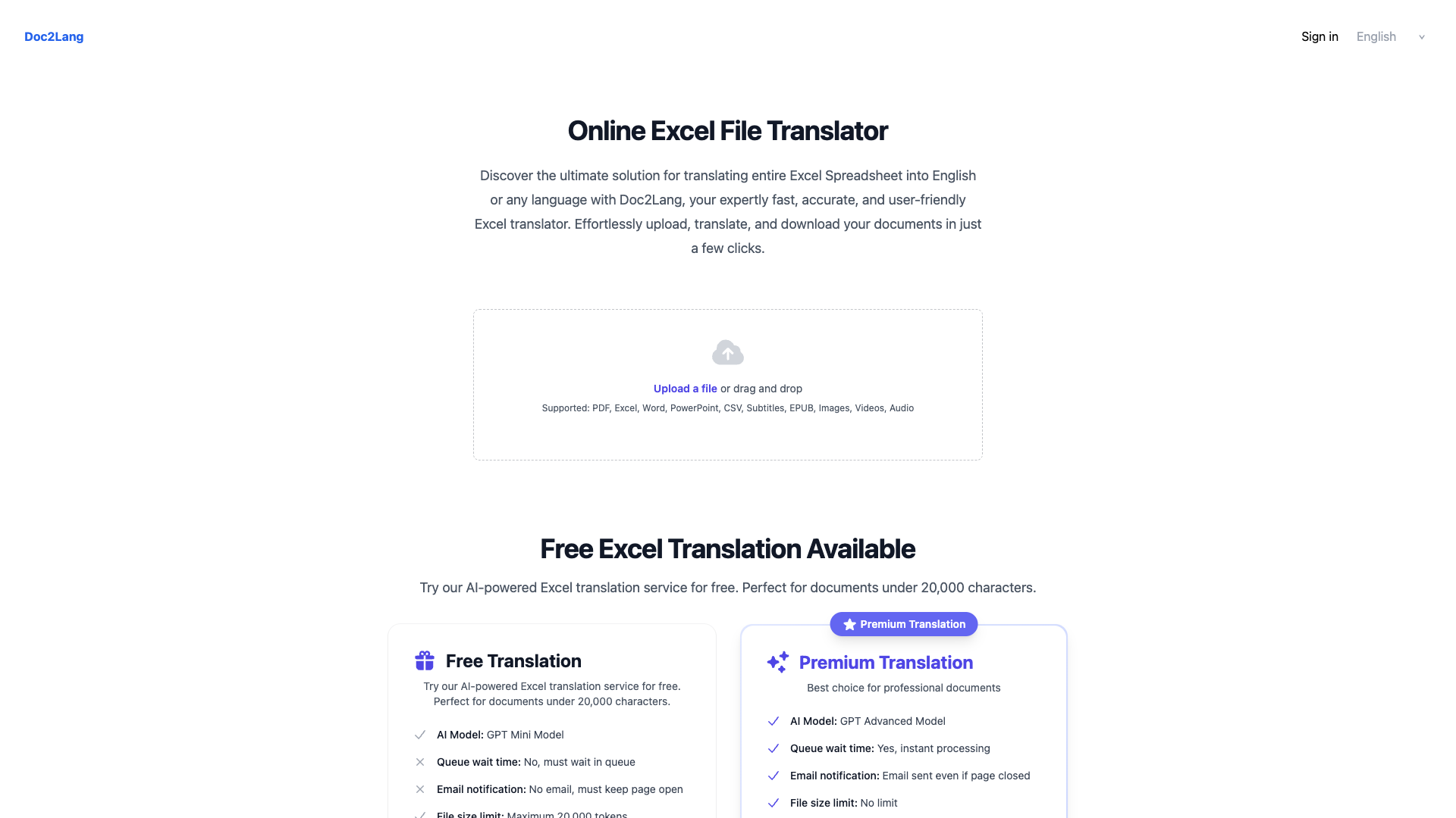 Doc2Lang Excel Translator Doc2Lang Excel Translator