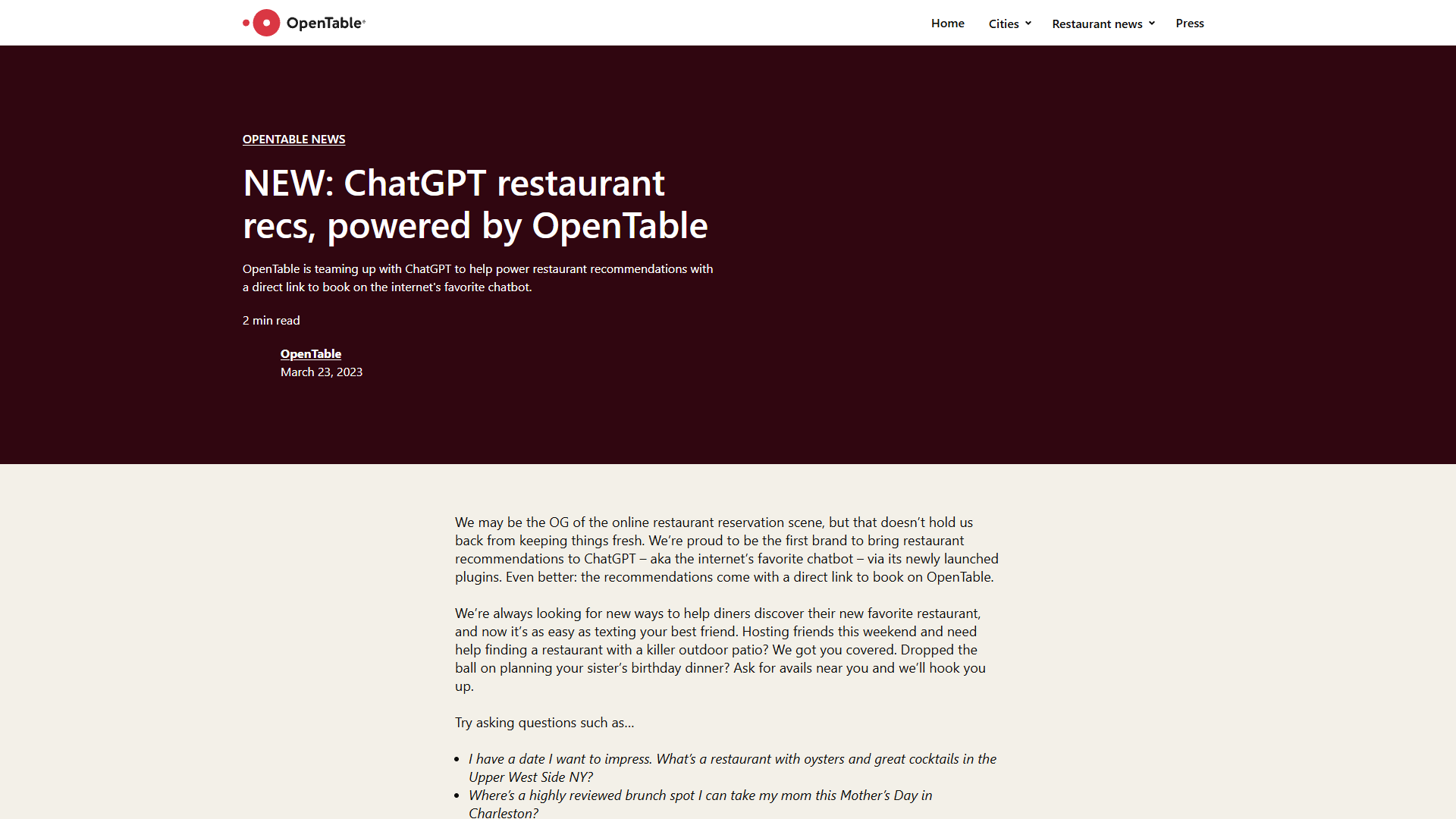 OpenTable for ChatGPT (Restaurant Recommendations) OpenTable for ChatGPT (Restaurant Recommendations)