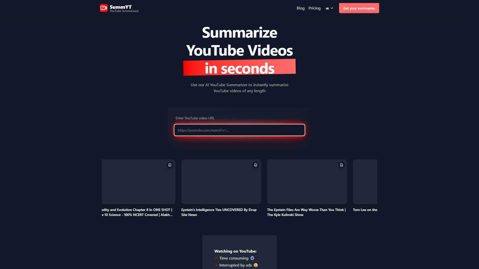 YouTube Summarized (SummYT) YouTube Summarized (SummYT)