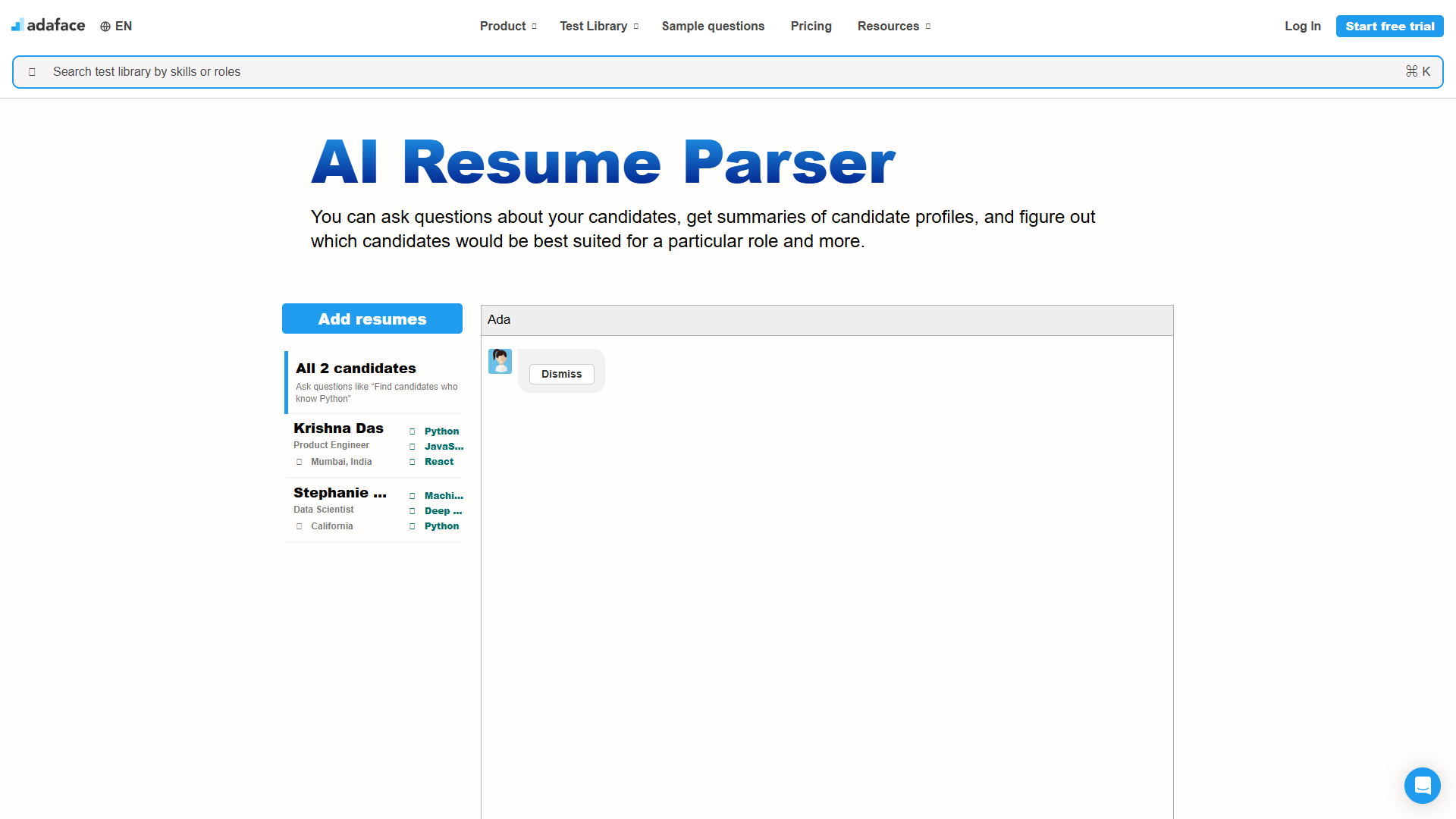 Adaface AI Resume Parser Adaface AI Resume Parser
