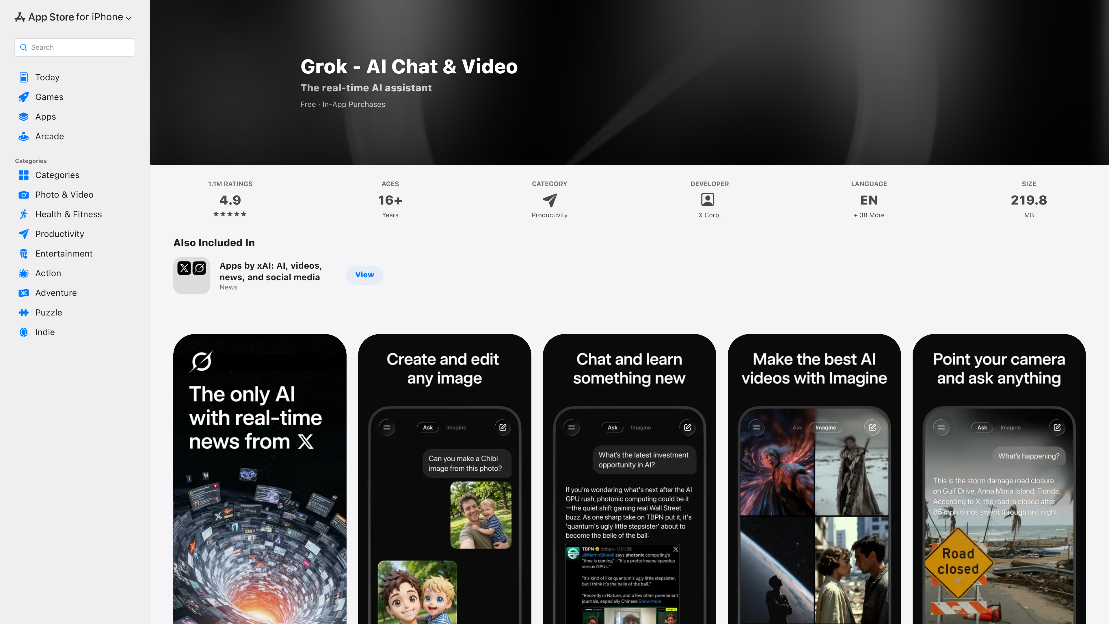 Grok AI Chat & Video para iPhone Grok AI Chat & Video para iPhone