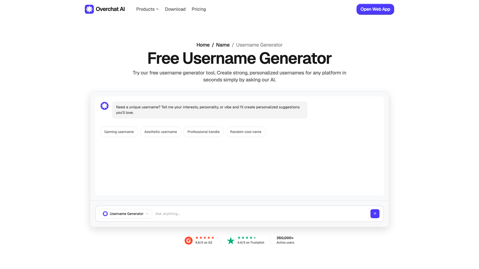 Overchat AI Username Generator Overchat AI Username Generator