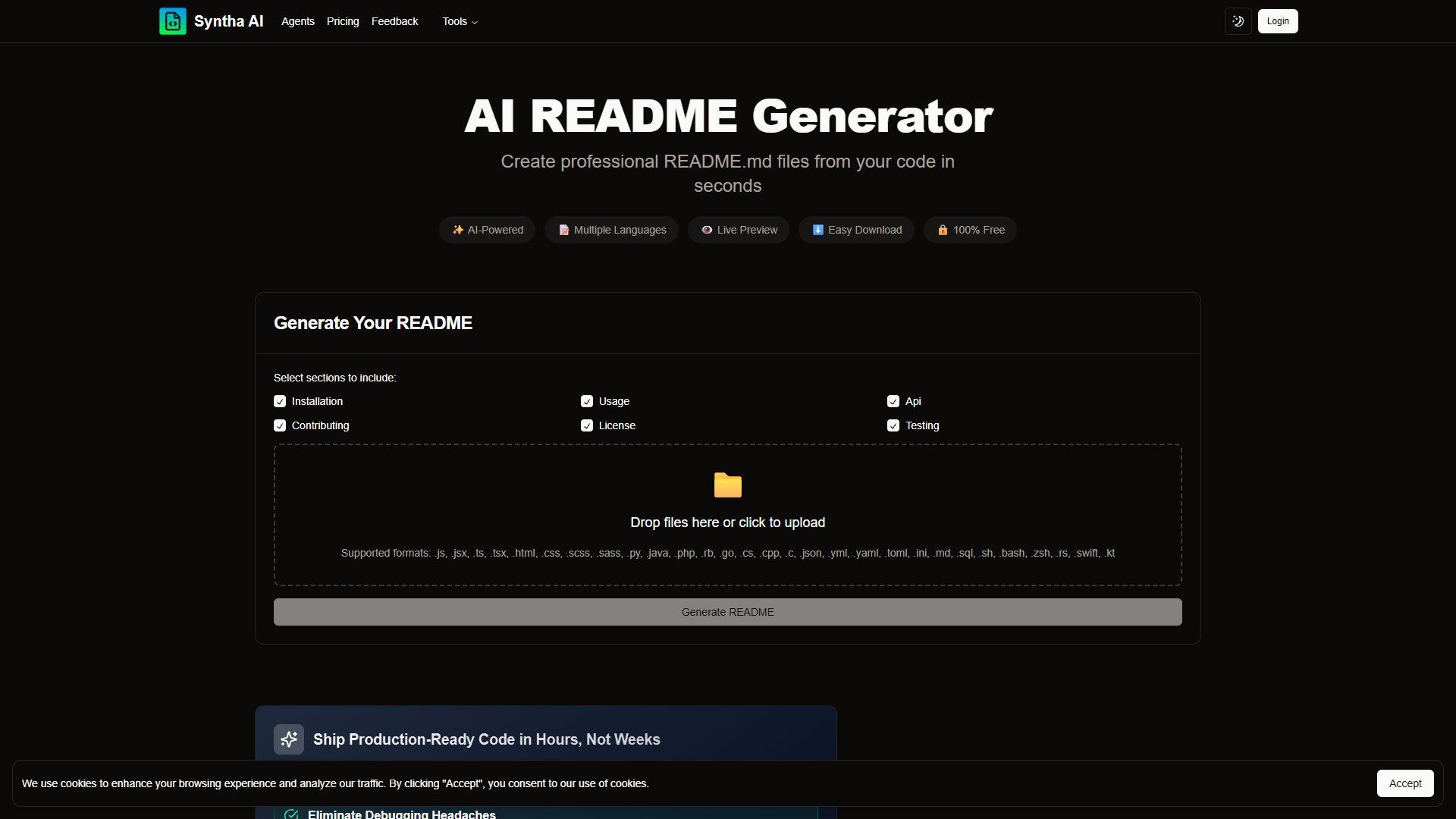 Readne Syntha AI README Generator — генератор README.md из кода